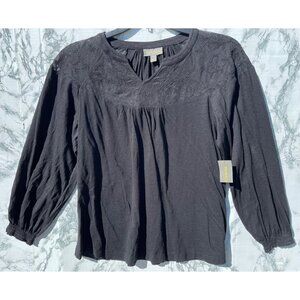 Style & Co Womens 1X Lace Knit Black Long Sleeve Top